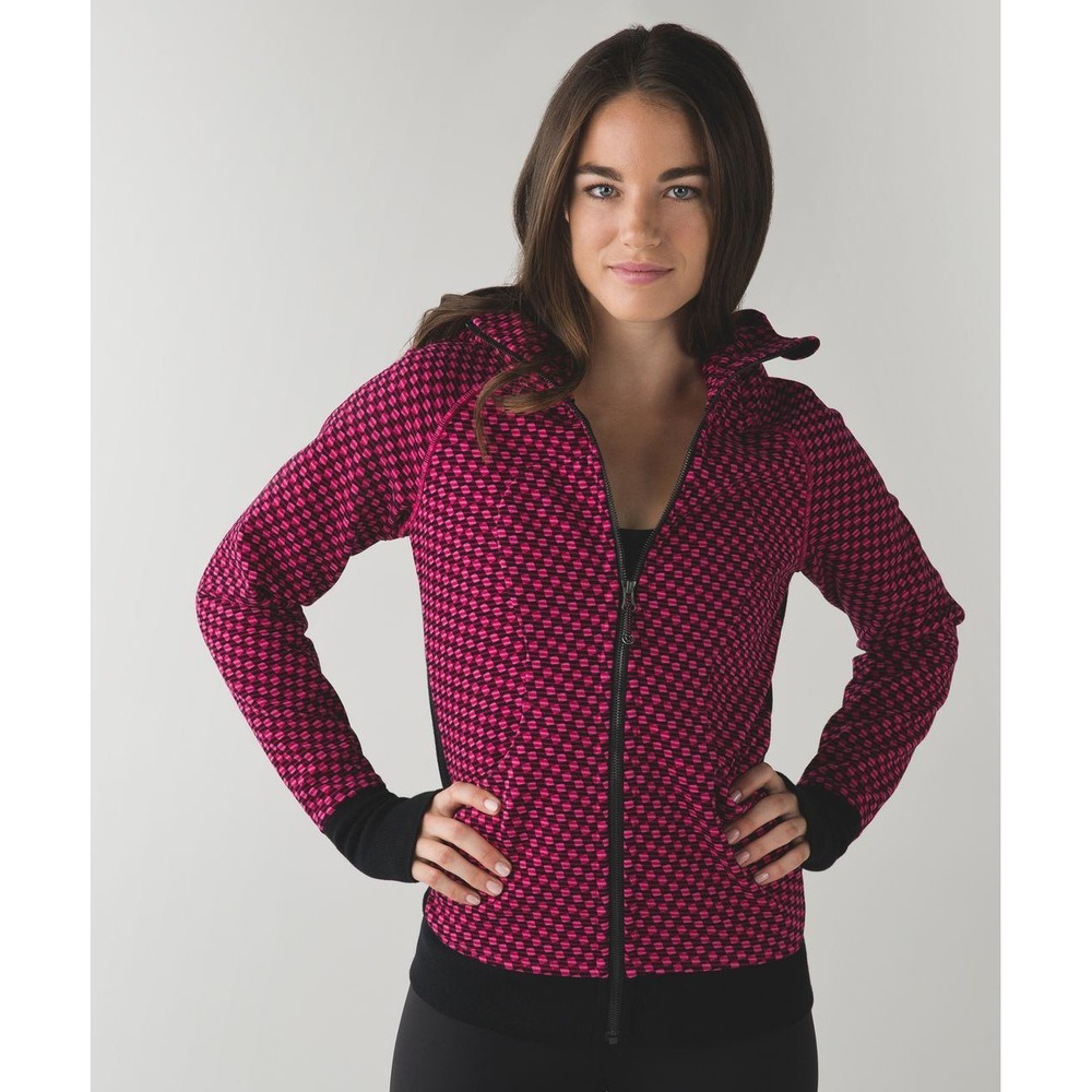 Lululemon Hoodie Women 8 Pink Black Scuba Hoodie III Deep Dive Berry Rumble
